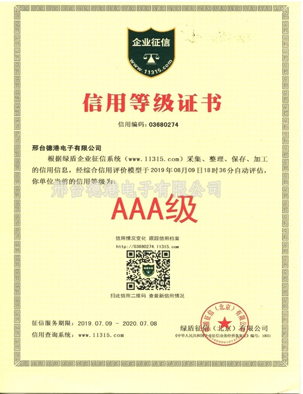 Enterprise credit registration certificate